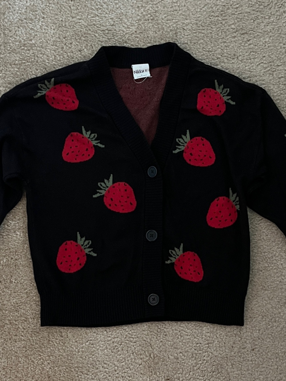 Nikka K Black Strawberry Button-Up Cardigan
